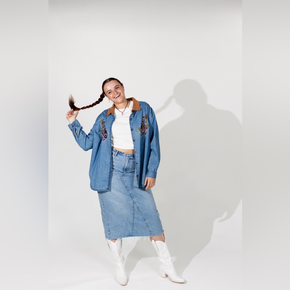 Embroidered Wild Flowers Jean Shirt